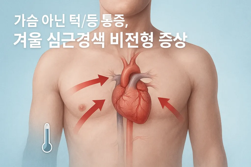 가슴 아닌 턱/등 통증, 겨울 심근경색 비전형 증상