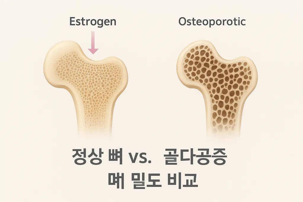 정상 뼈 vs. 골다공증 뼈 밀도 비교