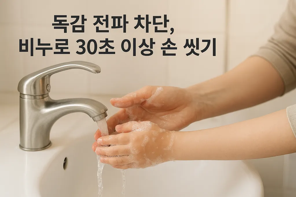 독감 전파 차단, 비누로 30초 이상 손 씻기